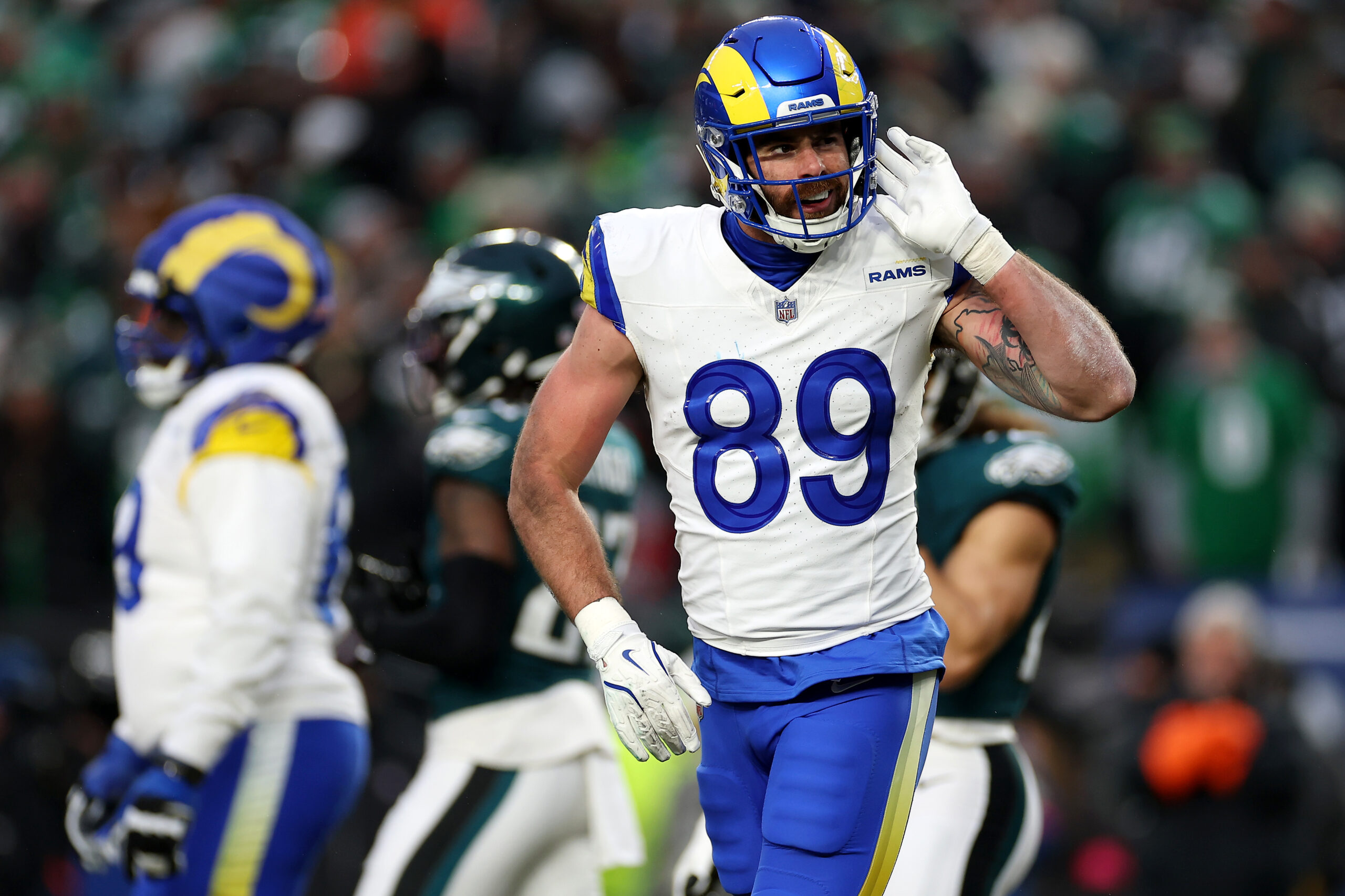 Rams’ Tyler Higbee catches playoff touchdown versus Eagles six days after coughing up blood 1 wp content2Fuploads2Fsites2F22F20252F012F89 los angeles rams reacts 96977665 mf1iI6 scaled